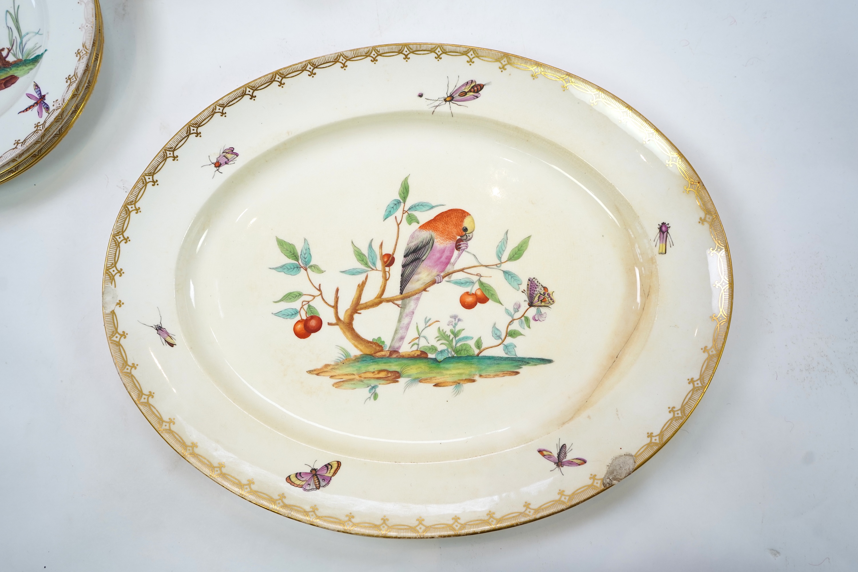 A Coalport bird painted part dinner service, mid 19th century